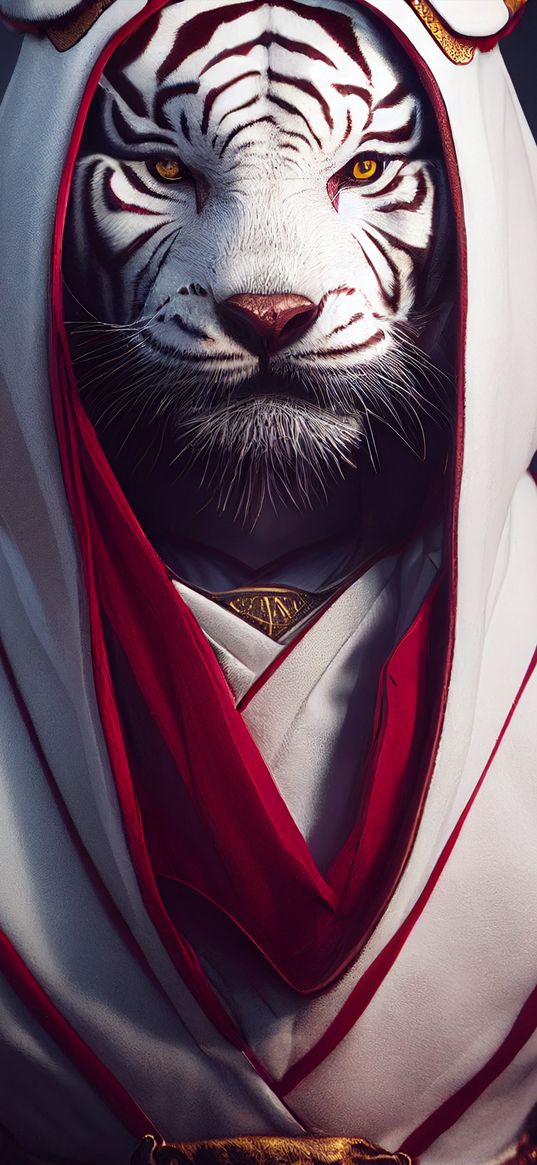 animated, digital, tiger, dressed, animal, white tiger, cool, calm