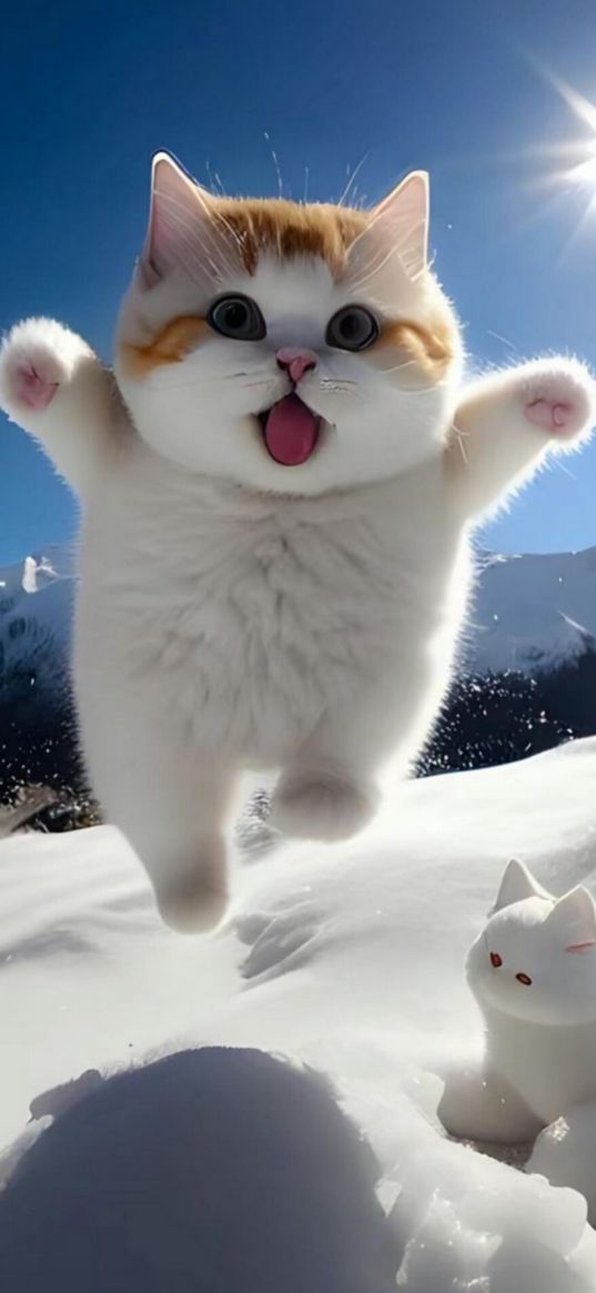 cat, snow, sun, cute