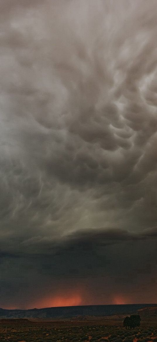 downpour, desert, canyon, clouds, sky