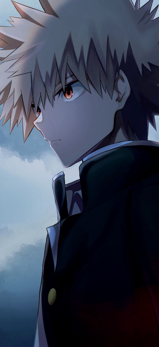 bakugou, my hero academia, character, clouds, dark, art