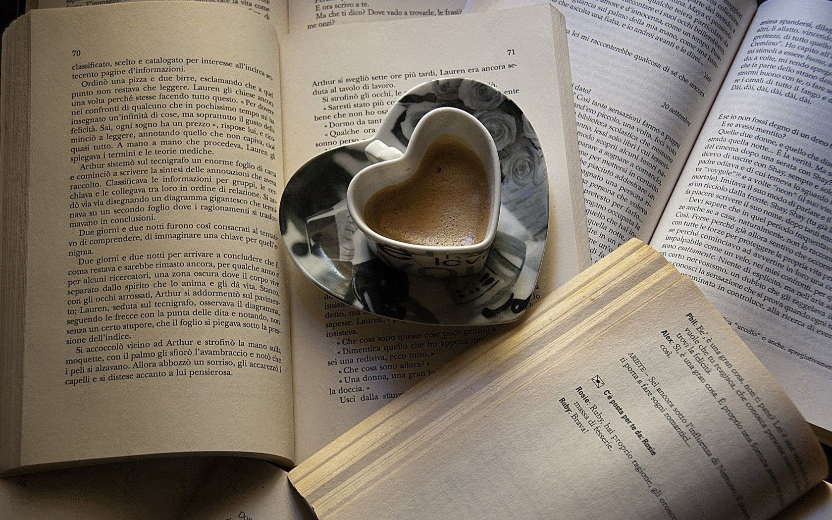 coffee, book, page, mug, heart