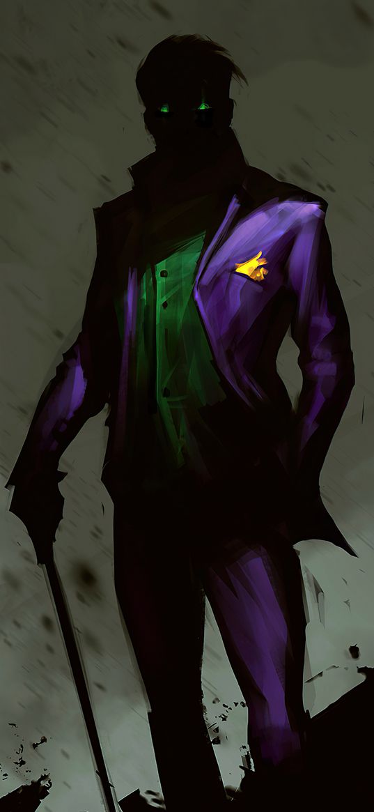 joker, comics, villain, character, shadow, green eyes, dark, art