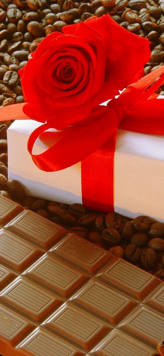 gift, ribbon, rose, chocolate, coffee, corn, candle, romantic, holiday