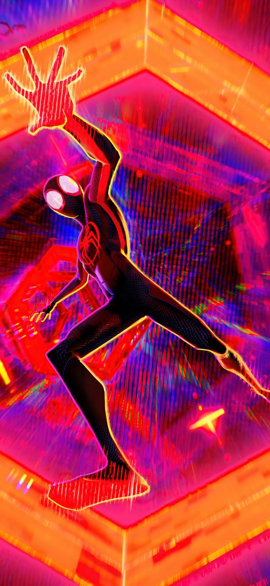 miles morales, spiderman, spider-man, superhero, marvel, falls, portal, neon, art