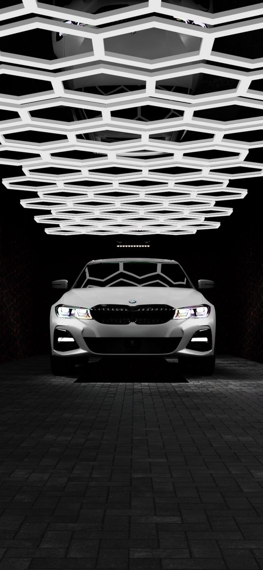 car, dark, bmw, monster, tunnel, white, lights