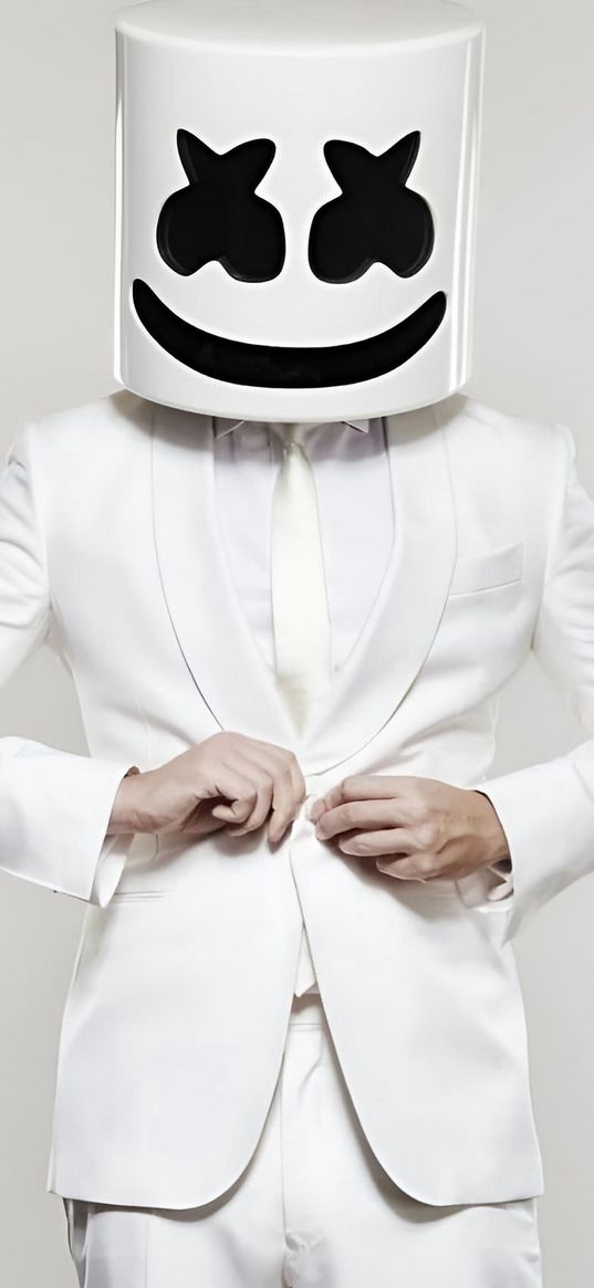 marshmallo, dj, mask, emoticon, costume, white