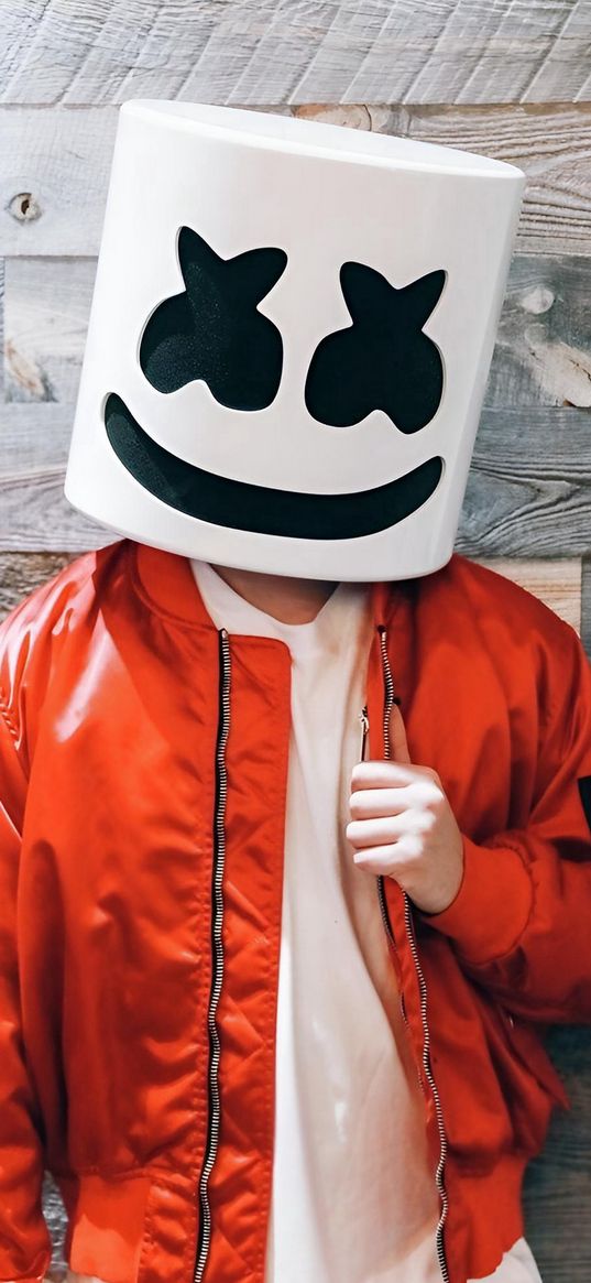 marshmallo, dj, mask, emoticon, jacket, red