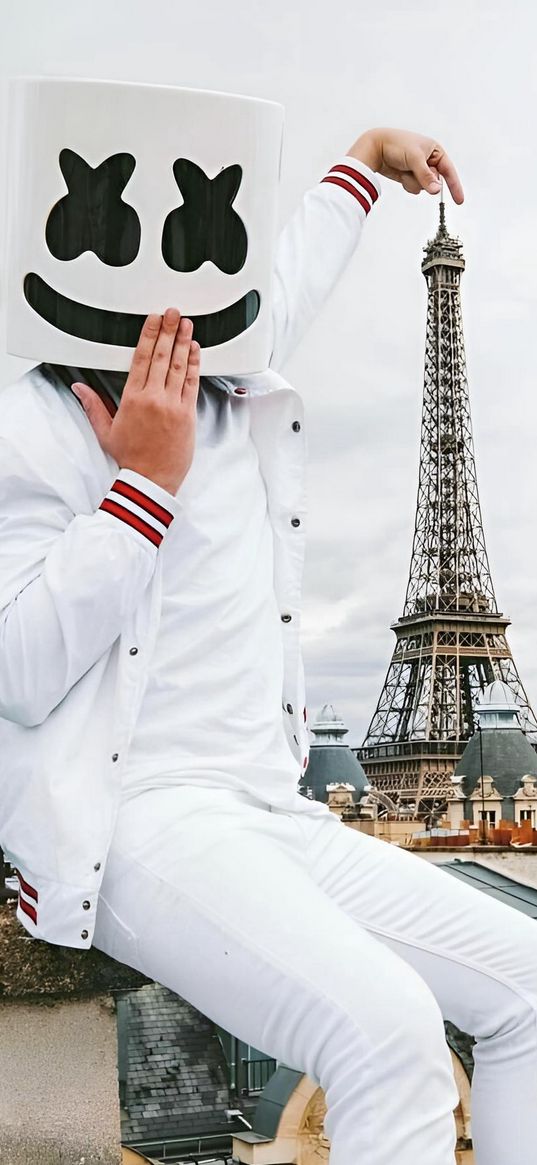 marshmallo, dj, mask, emoticon, eiffel tower, paris