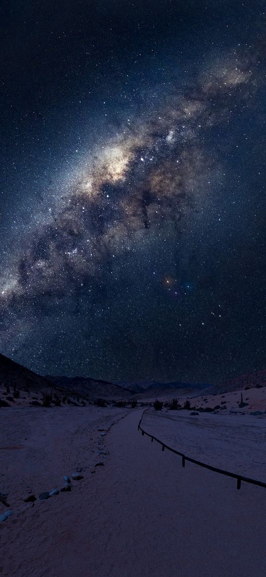 path, bushland, hills, trees, milky way, starry sky, night, nature, landscape