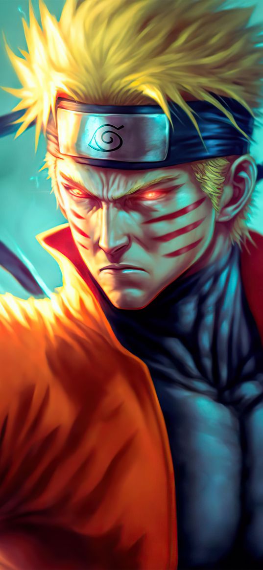 naruto uzumaki, naruto, anime, character, burning eyes, art