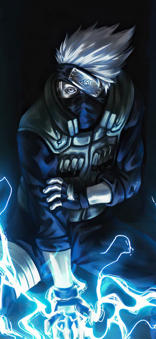 kakashi hatake, naruto, anime, character, lightning, art