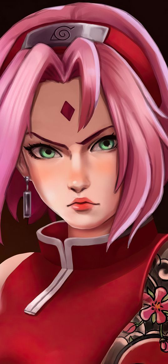 sakura haruno, naruto, anime, tattoo, gloves, art