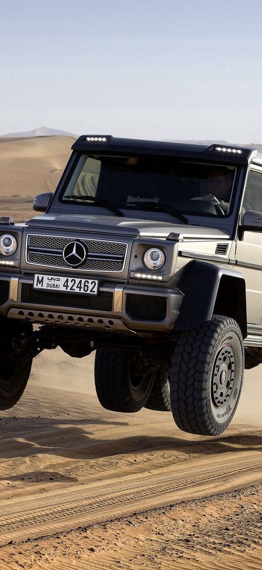 mercedes benz, fly, jump, sand