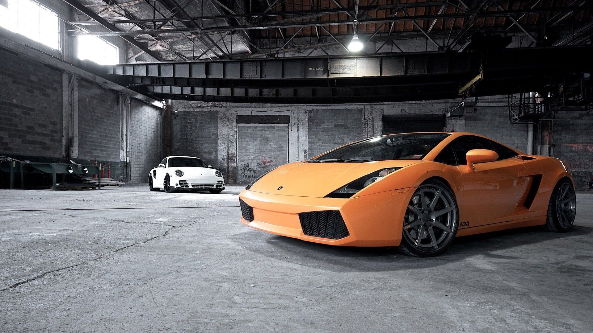 cars, style, lamborghini, orange, garage