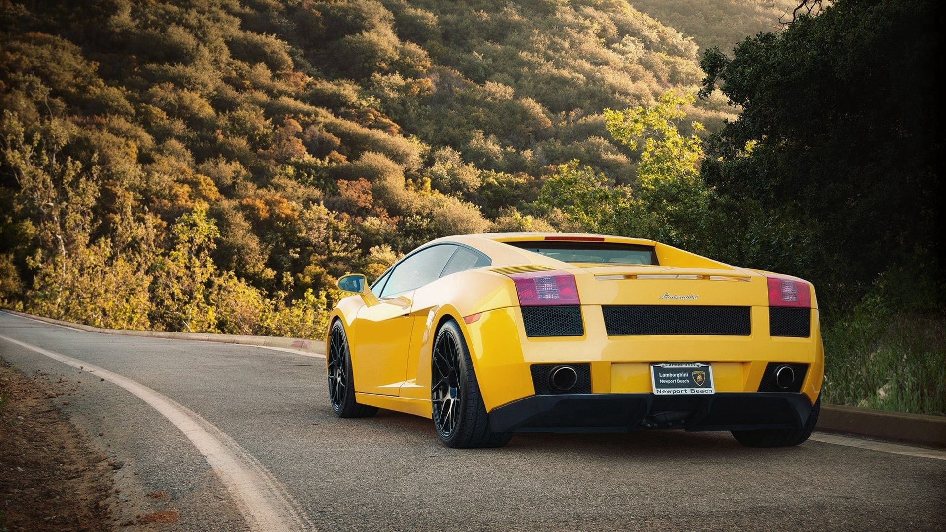 yellow, road, lamborghini