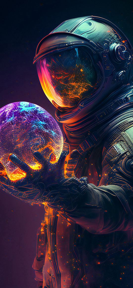 astronaut, helmet, spacesuit, ball, bright, colorful, ai, art