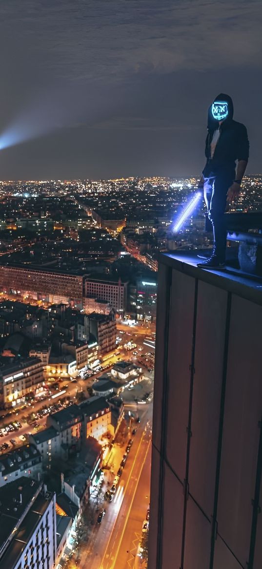 paris, city, roof, man, mask, lightsaber