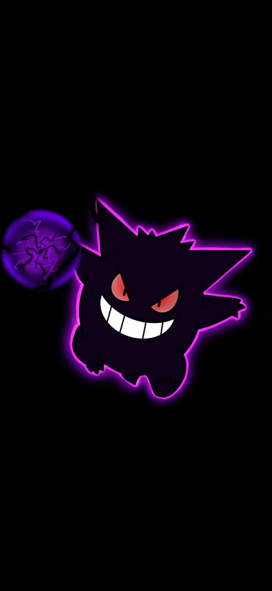 gengar, pokemon, anime, character, beast, ball, lightning, art