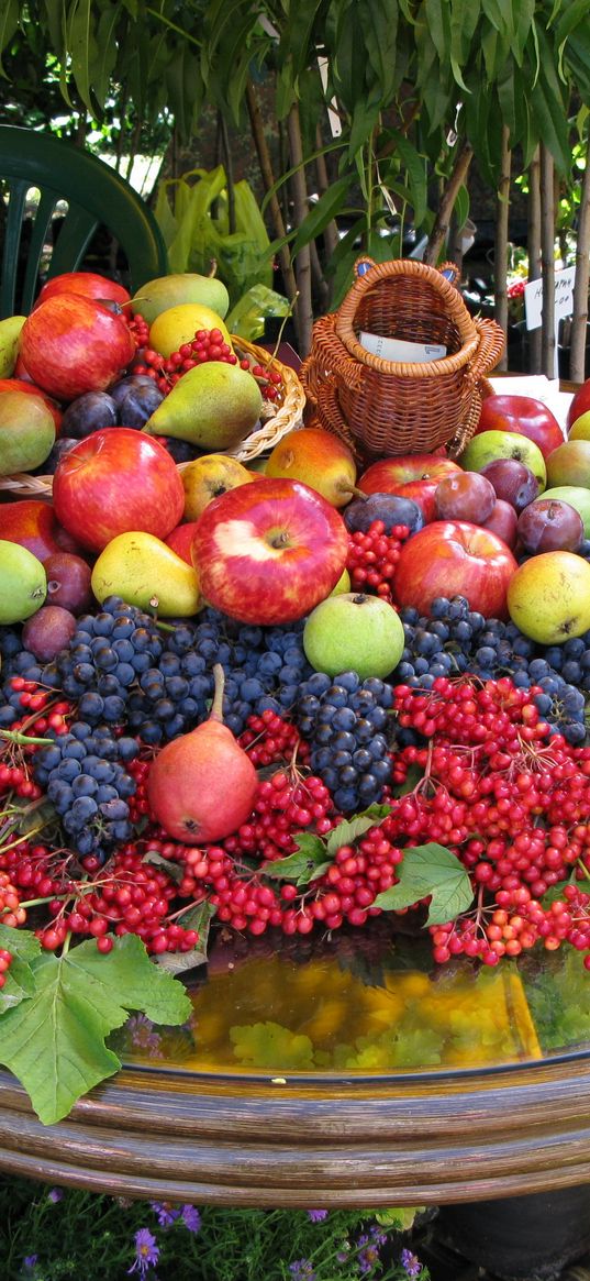 fruits, berries, table, a lot of