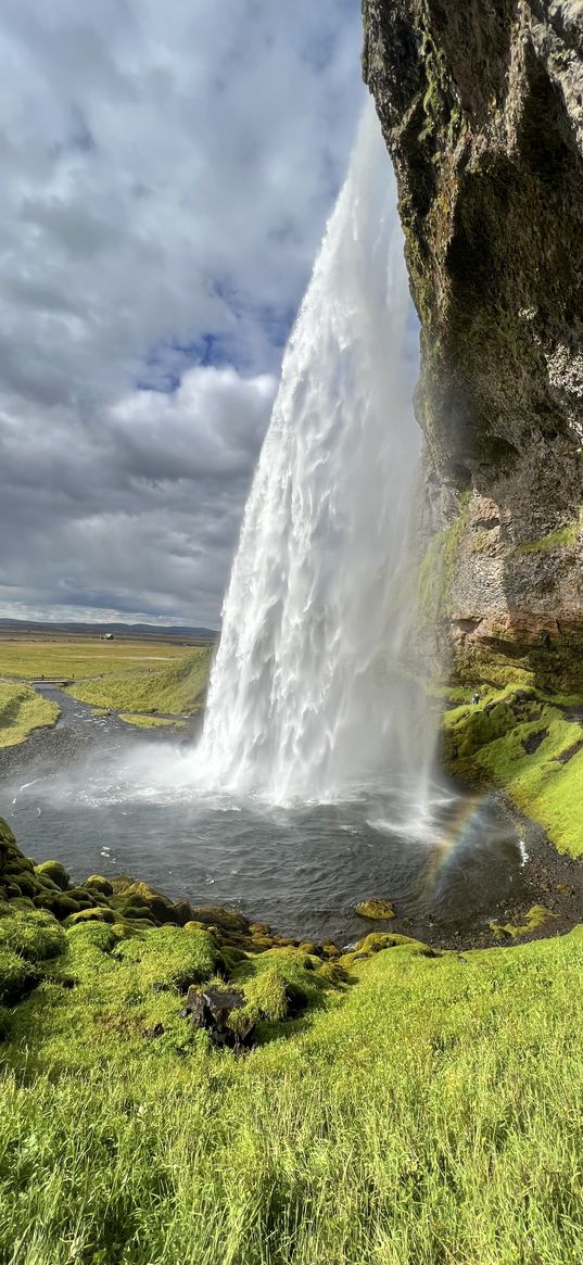 iceland, waterfall, nature, clouds, beauty