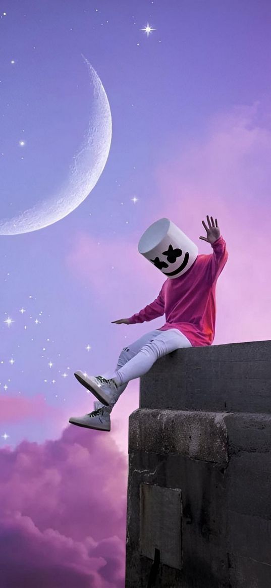 moon, marshmallow, mask, smiley face