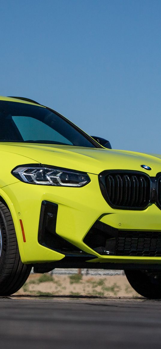 bmw x4, bmw, crossover, car, yellow, road, sky