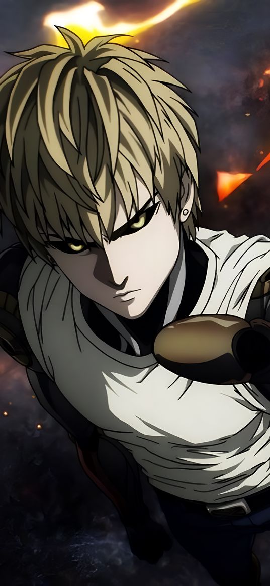 genos, one punch man, anime, cyborg, hand, attack, art