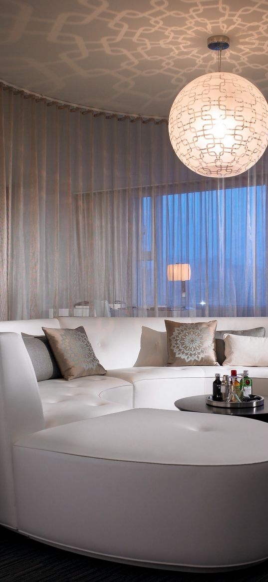 suite, room, white, sofa, leather, lamp, floor lamp, drinks, table