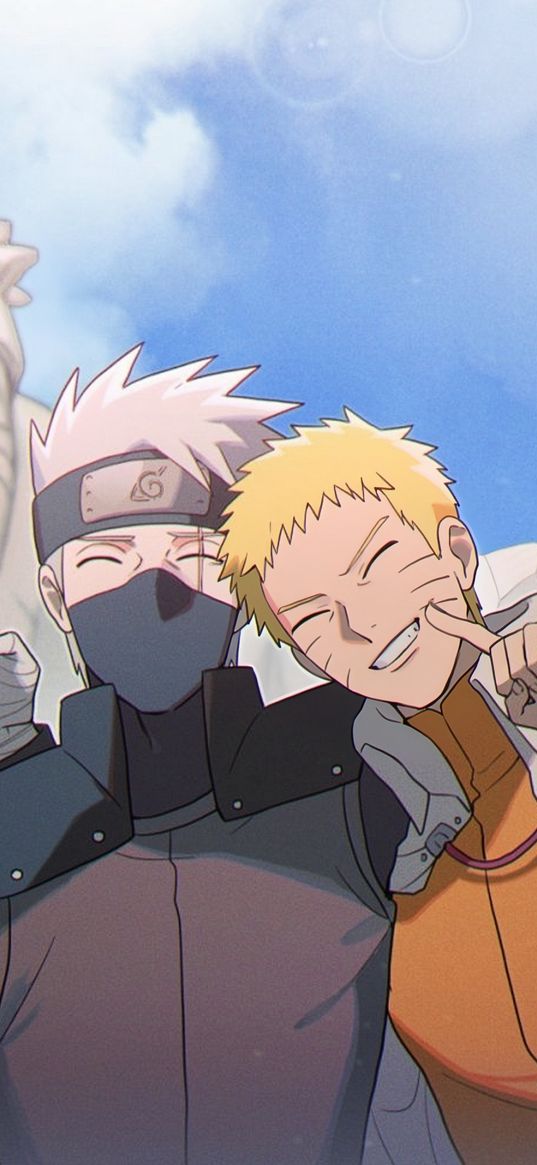 kakashi hatake, naruto uzumaki, naruto, anime, characters, sculptures, park