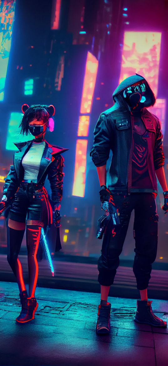 cyberpunk, futuristic, sci-fi, girl, guy, city lights, neon