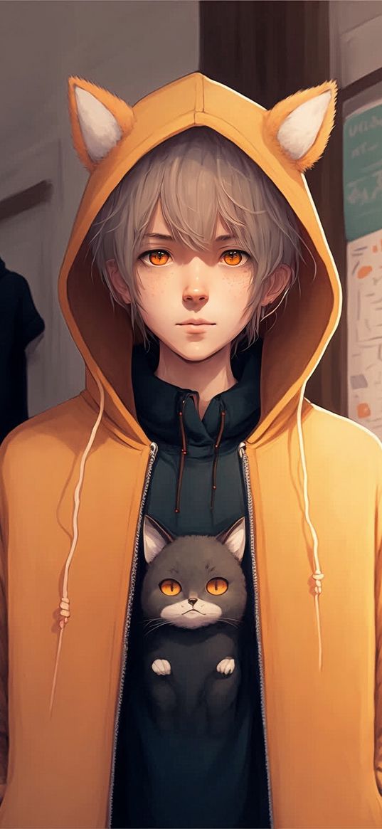 anime boys, anime, yellow eyes, blond, cat, jacket