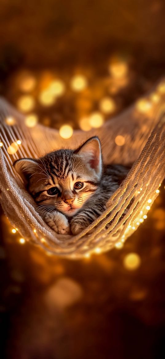 kitten, cute, hammock, garland, pet, animal