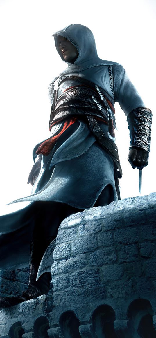 assassin's creed, game, character, assassin, dagger, wall, tower