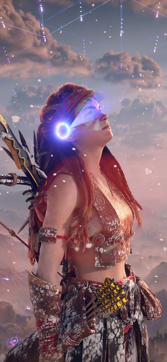 aloy, horizon, game, character, hologram, bow