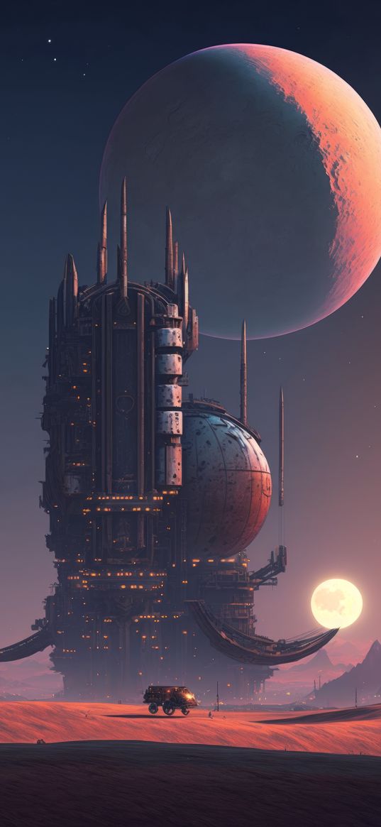 spaceship, space station, desert, planet, moon, space, sci-fi, ai, art