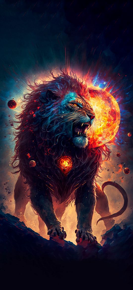 lion, fireball, predator, fantasy, animal, ai, art