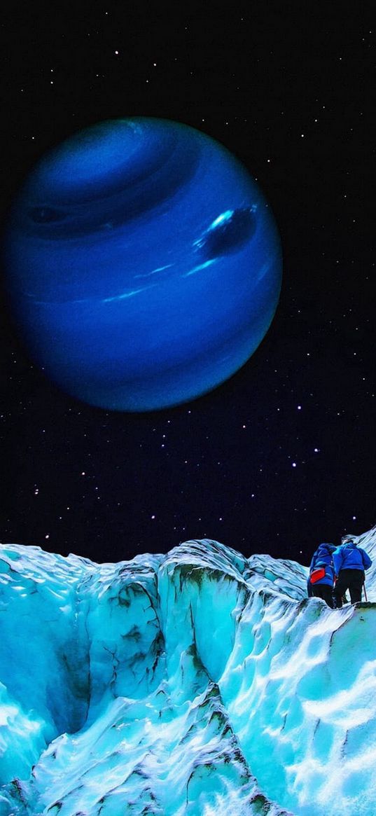 expedition, climbers, mountain, snow, ice, night, planet, stars, space, fantasy, art