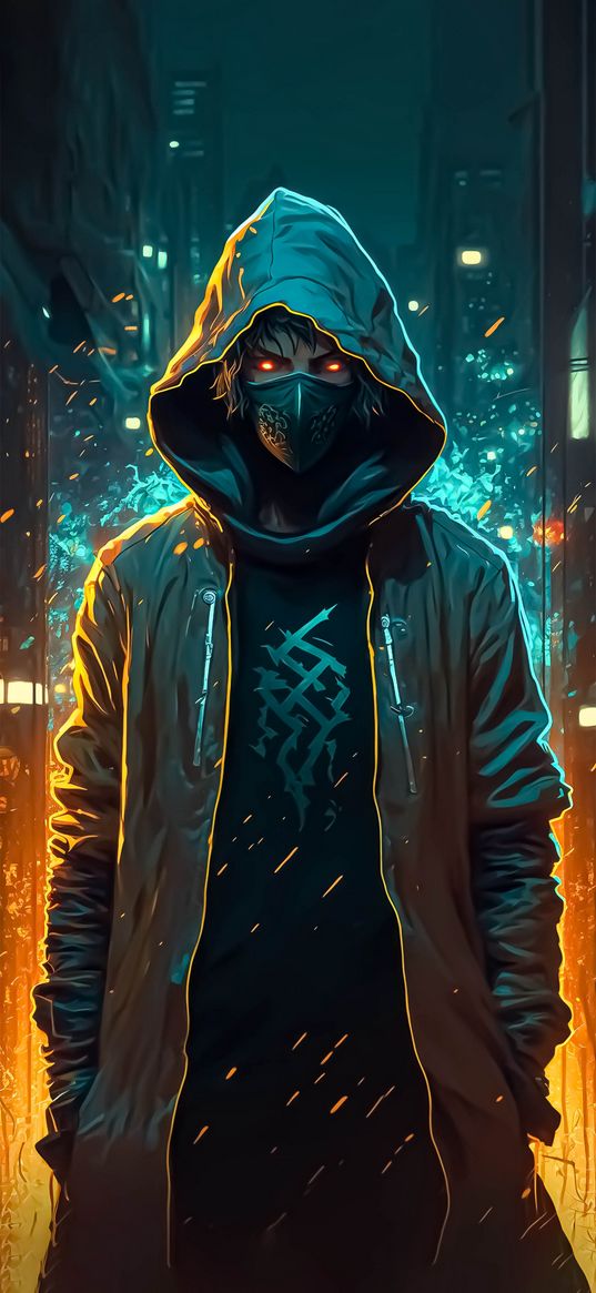 digital art, men, city, futuristic, night, neon, science fiction