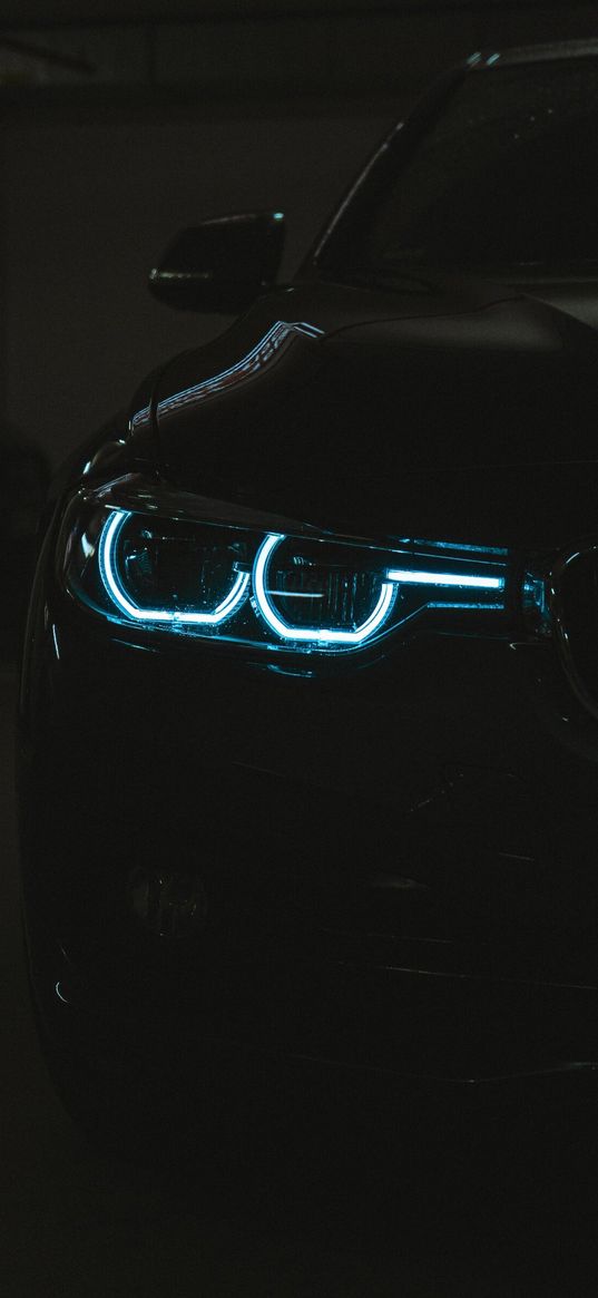 car, sport car, leds, black, headlight