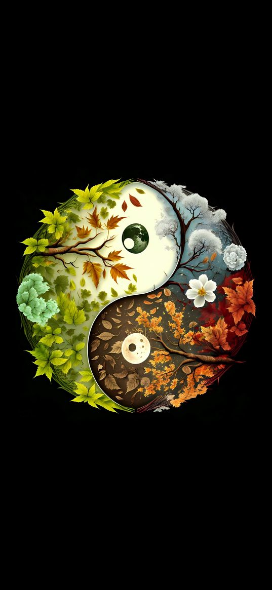 yin yang, seasons, autumn, winter, summer, spring, balance