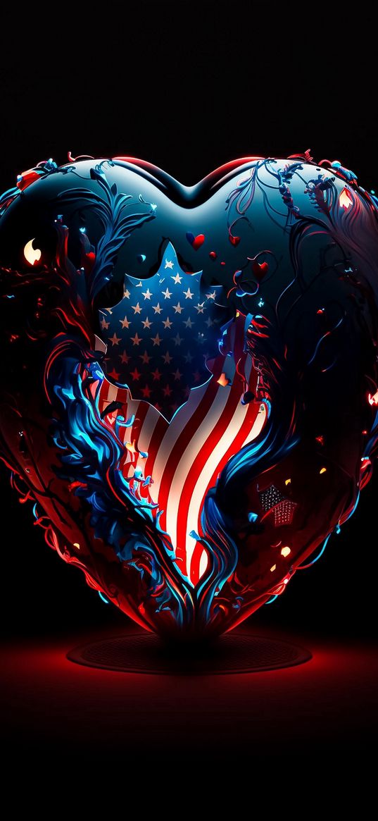 heart, flag, america, dark, backlight