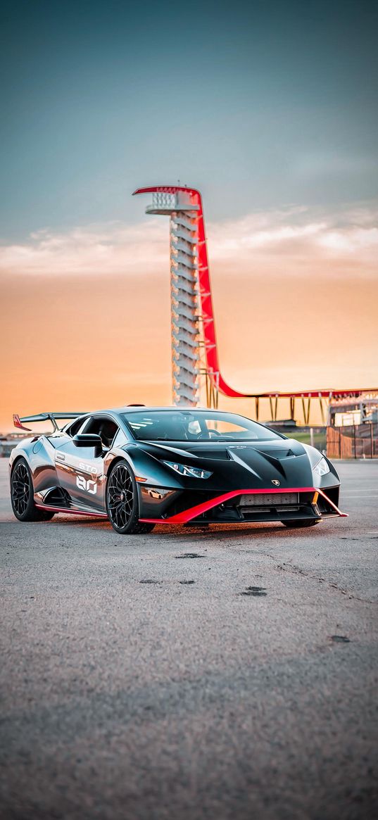 lamborghini huracan, lamborghini, car, sports car, black, tower