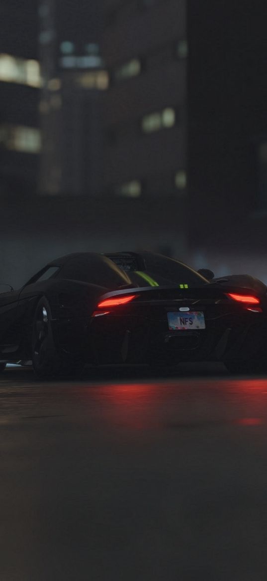 koenigsegg, car, black, road, night