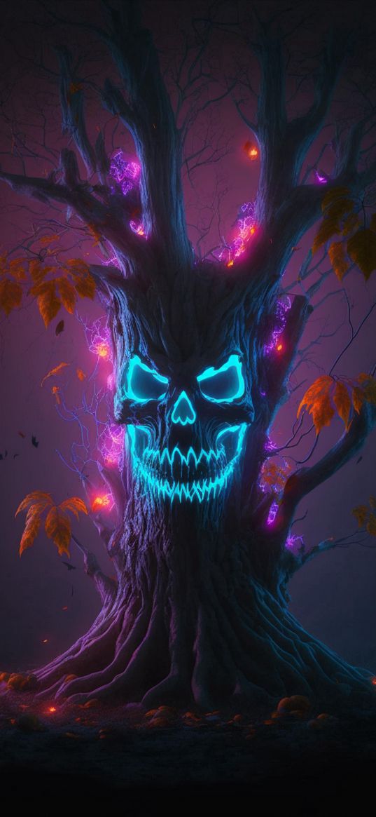 wood, skull, neon, art