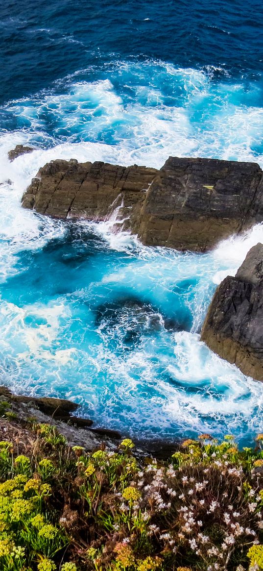 rocks, sea, waves, foam, nature