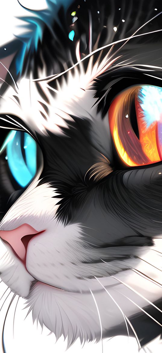 cat, different eyes, pet, animal, ai, art