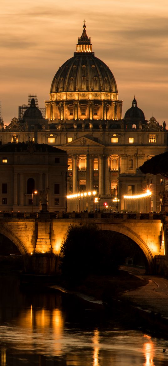 st. peters basilica, cathedral, bridge, lights, dark