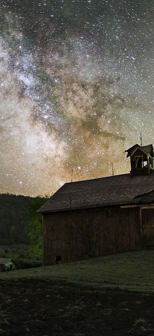 stars, sky, night, barn