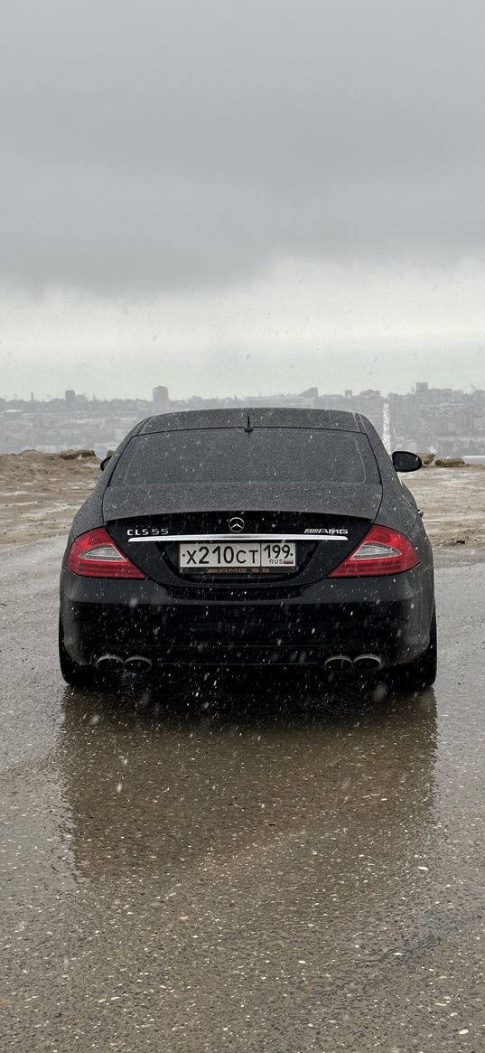 mitsubishi, car, amg, cls, 55amg, black, rain