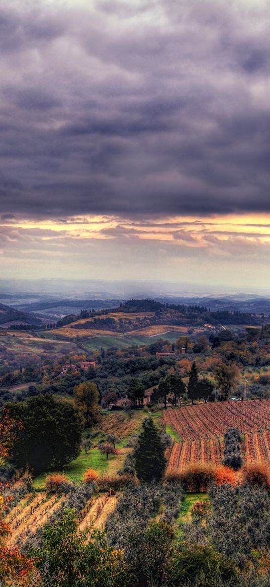 field, sky, sunset, view from the top, landscape